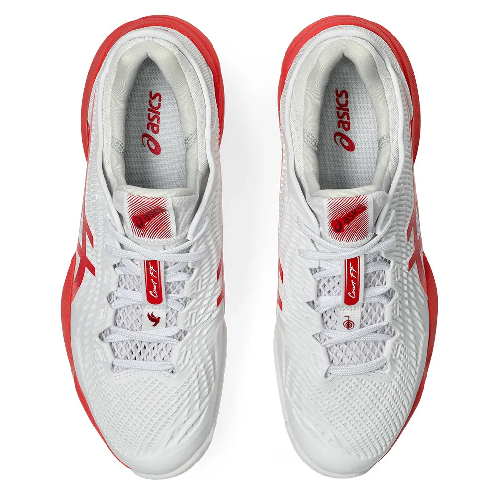 Men`s Court FF 3 Novak Tennis Shoes White and Electric Red ASICS