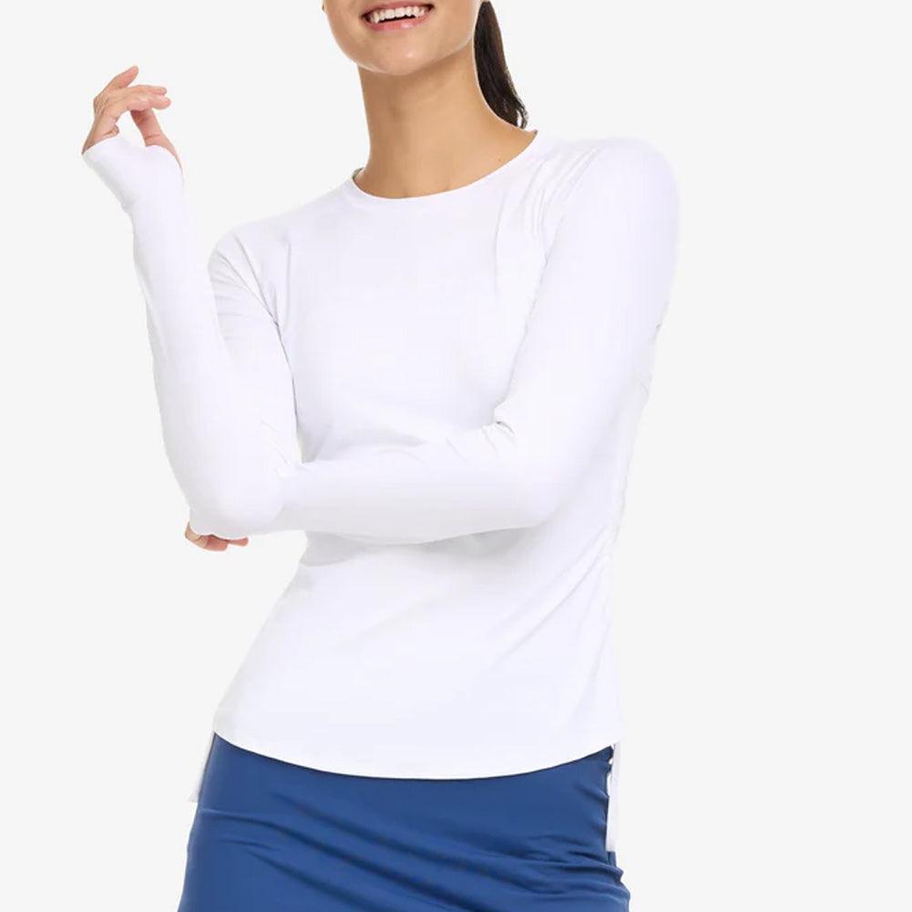 Women`s Drawstring Long Sleeve Tennis Crew BLOQUV XS WHITE