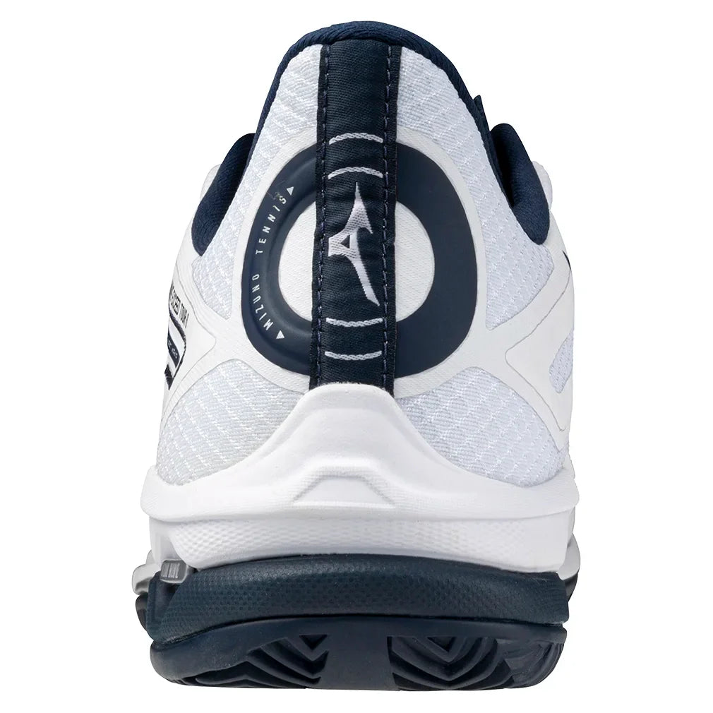 Mens Wave Exceed Tour 6 Clay Tennis Shoes White and Dress Blues Top Tennis Shoes MIZUNO