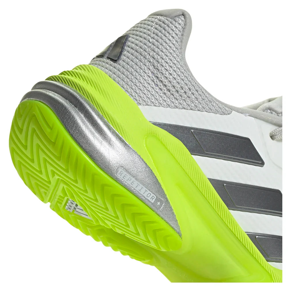 Women`s Barricade 13 Tennis Shoes White and Lucid Lemon ADIDAS