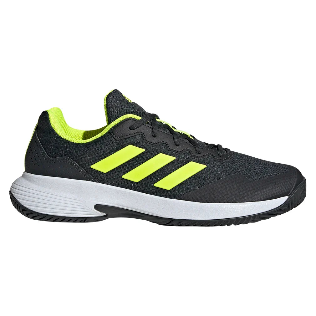 Juniors' GameCourt 2 Tennis Shoes Carbon and Lucid Lemon ADIDAS