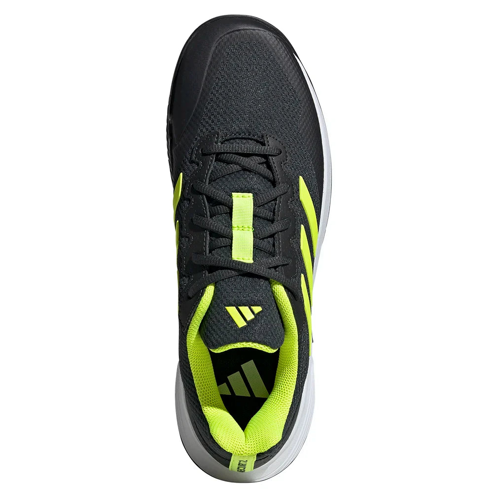 Juniors' GameCourt 2 Tennis Shoes Carbon and Lucid Lemon ADIDAS