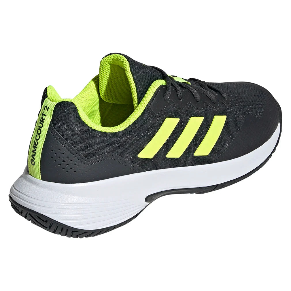 Juniors' GameCourt 2 Tennis Shoes Carbon and Lucid Lemon ADIDAS