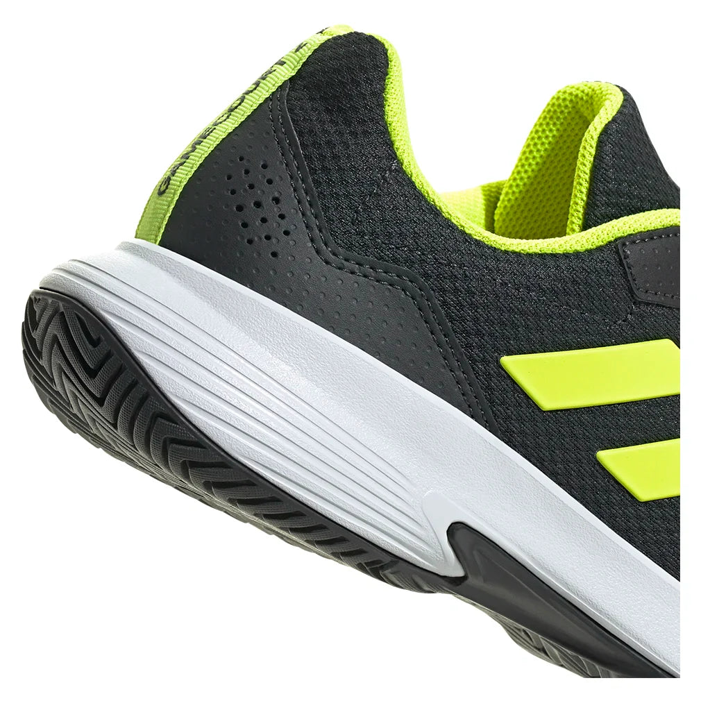 Juniors' GameCourt 2 Tennis Shoes Carbon and Lucid Lemon ADIDAS