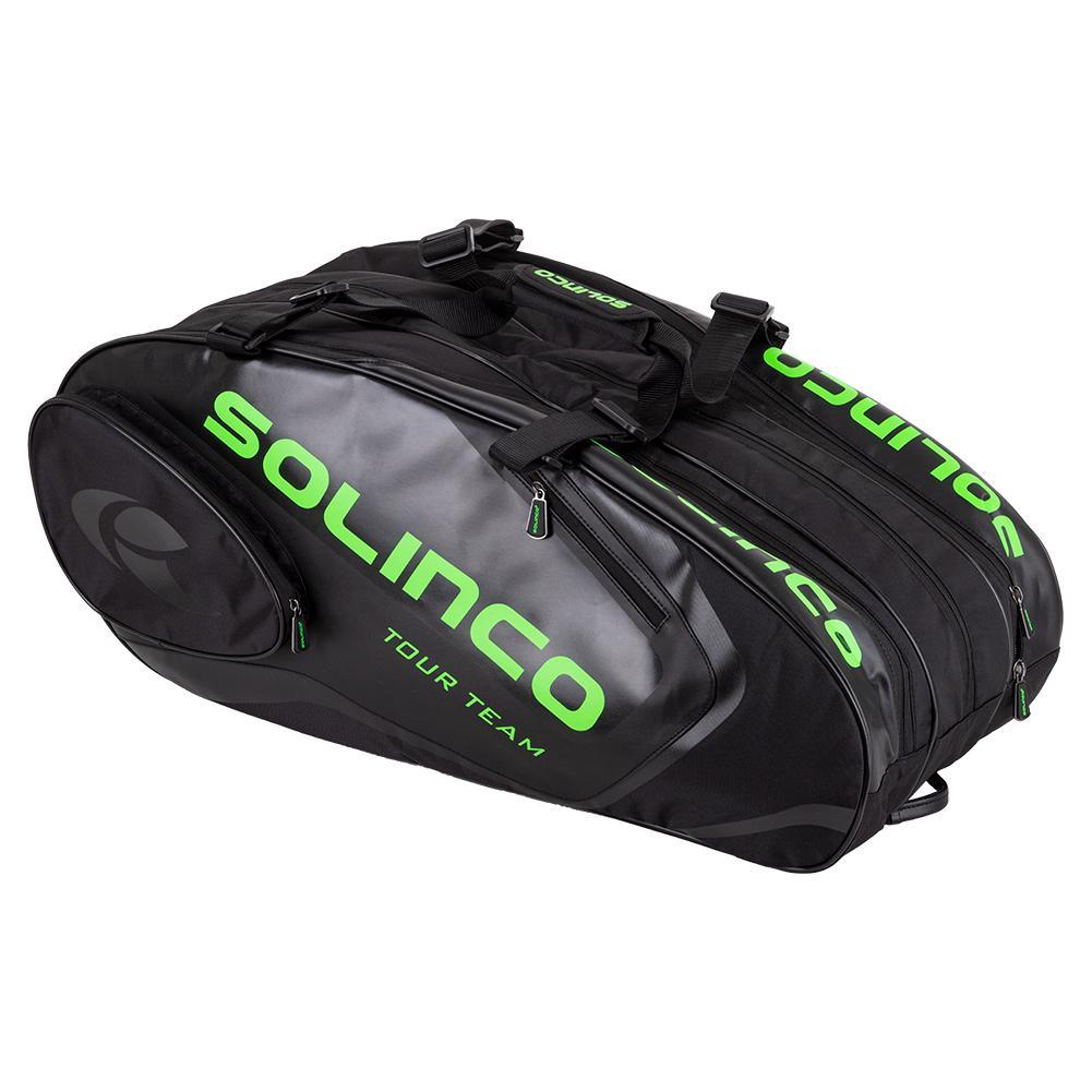 15-Pack Tour Team Tennis Racquet Bag Black and Neon Green Tournament Gear SOLINCO