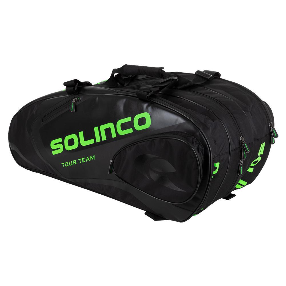 15-Pack Tour Team Tennis Racquet Bag Black and Neon Green Tournament Gear SOLINCO