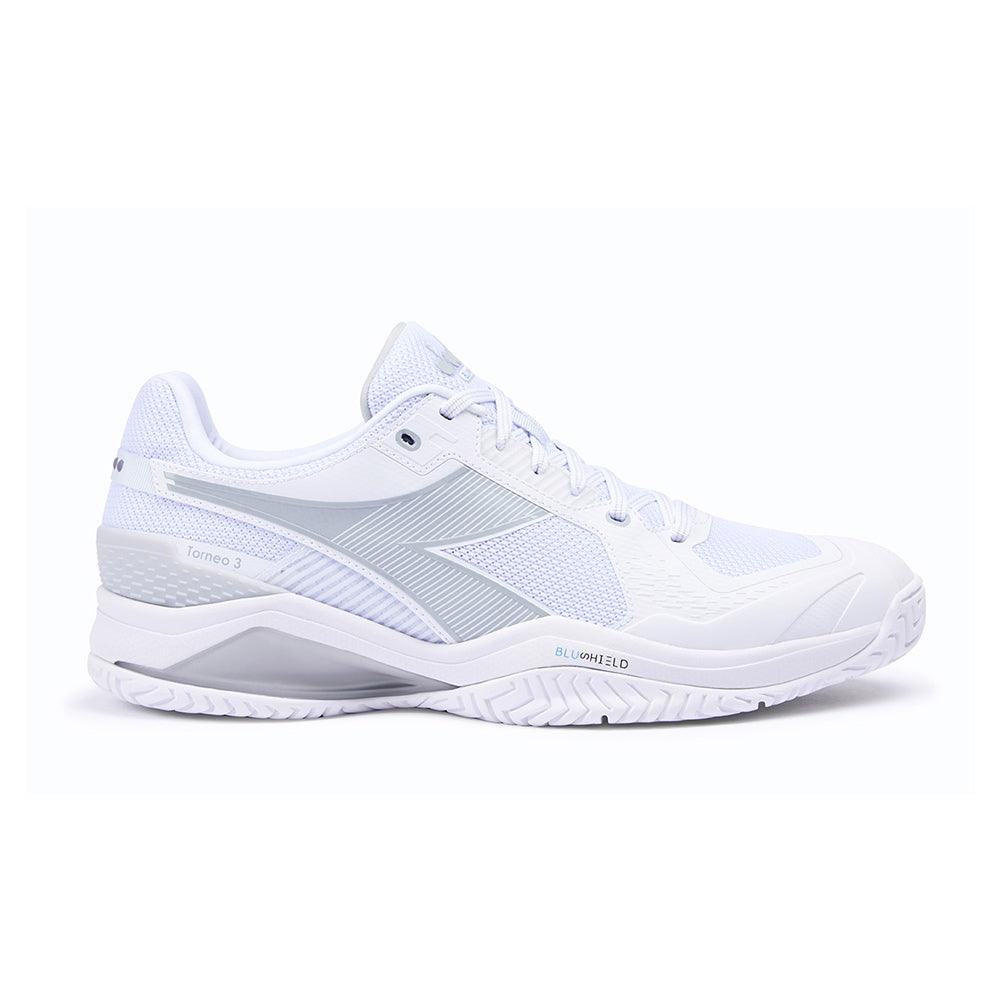 Men`s Blushield Torneo 3 Tennis Shoes White and Silver DIADORA