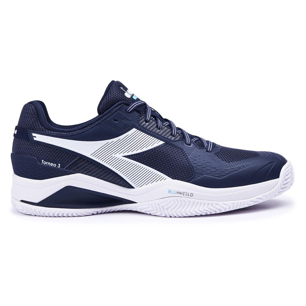 Men`s Blushield Torneo 3 Clay Tennis Shoes Blue Corsair and White DIADORA
