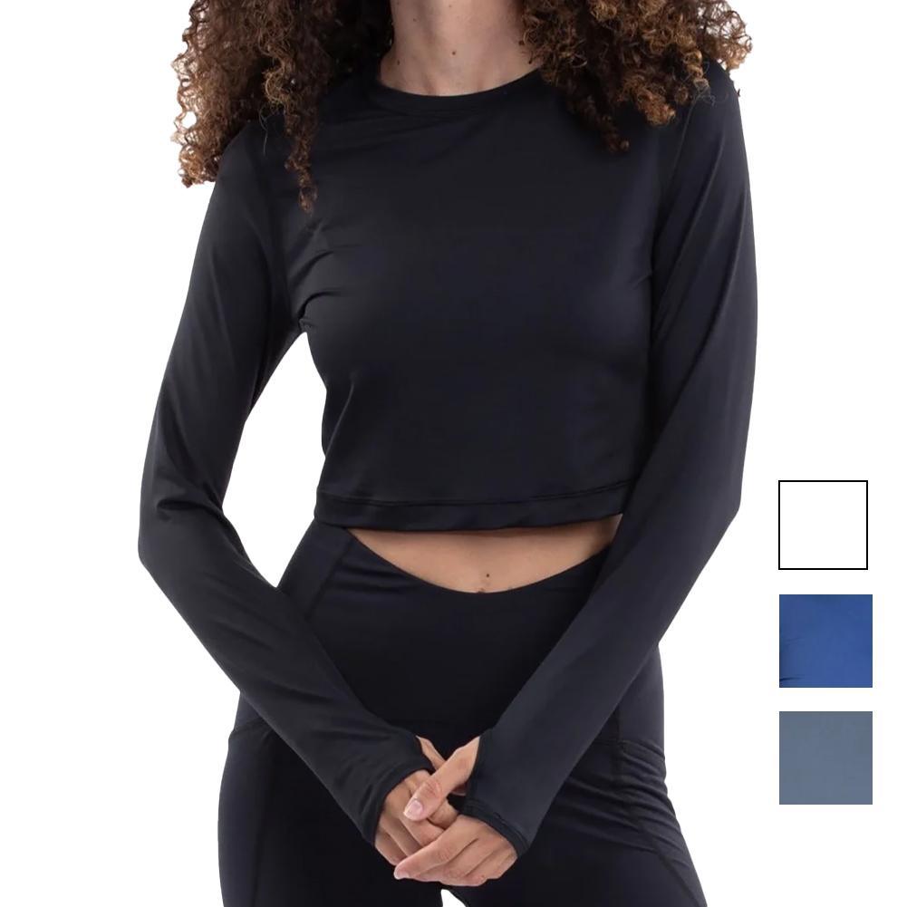 Women`s Everyday Long Sleeve Crop Tennis Top WOMENS APPAREL BLOQUV BLACK XS
