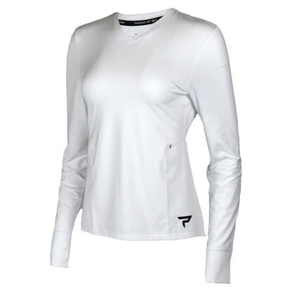 Womens Long Sleeve Performance Tennis Top White and Black Womens Apparel PADDLETEK XS