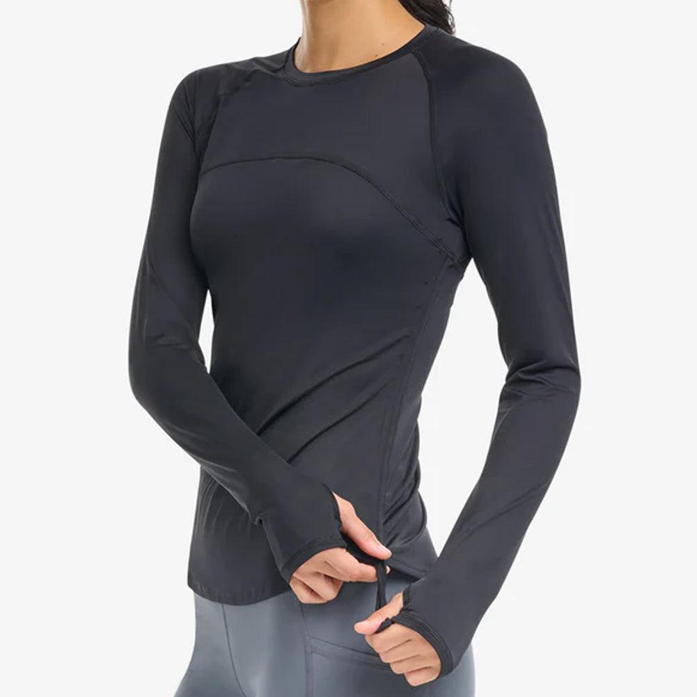 Women`s Drawstring Long Sleeve Tennis Crew BLOQUV XS BLACK