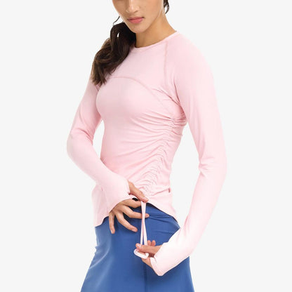 Women`s Drawstring Long Sleeve Tennis Crew BLOQUV XS TICKLE_ME_PINK