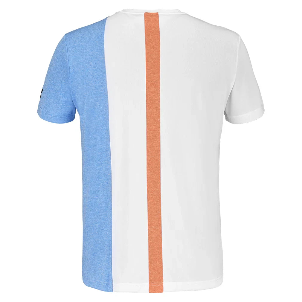 Men`s Play Crew Neck Tennis Top White and Blithe Blue Heather BABOLAT