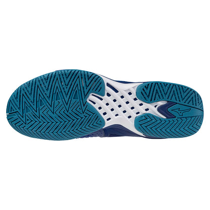 Men`s Wave Exceed Tour 6 Tennis Shoes Bellwether Blue and White MIZUNO