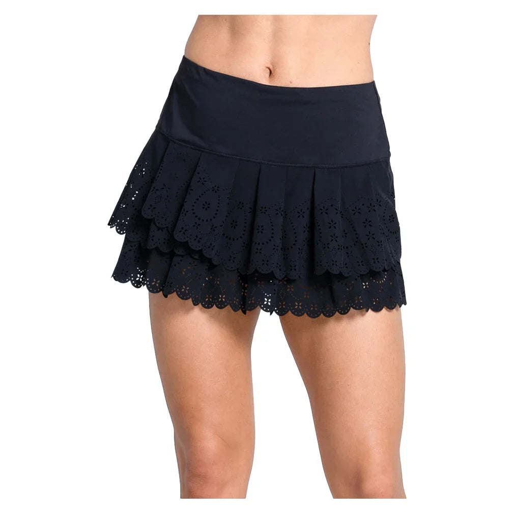 Women`s Laser Bloom 13 Inch Tennis Skort LUCKY IN LOVE XS BLACK