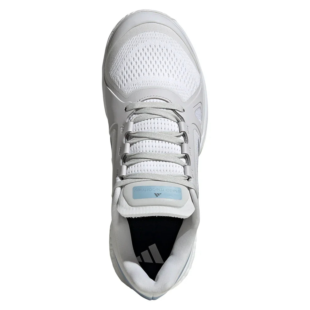 Women`s Stella Court Tennis Shoes White and Wonder Blue ADIDAS
