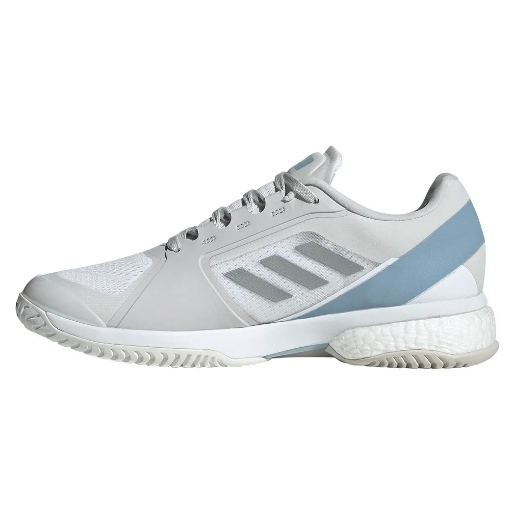 Women`s Stella Court Tennis Shoes White and Wonder Blue ADIDAS