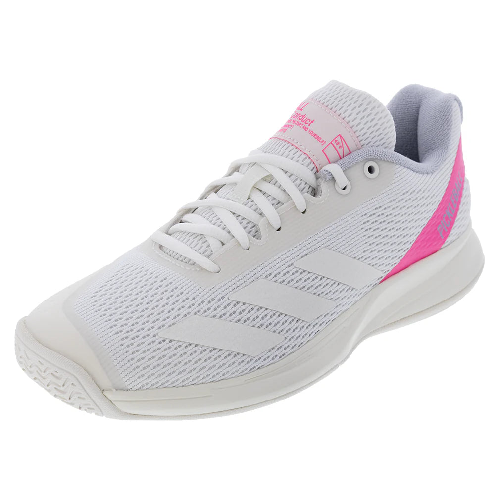 Women`s Courtflash Pickleball Shoes White and Lucid Pink ADIDAS 5 White