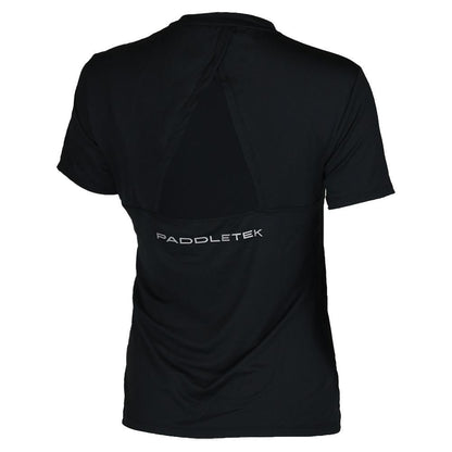 Womens Short Sleeve Performance Tennis Top Black and Sleet Womens Apparel PADDLETEK