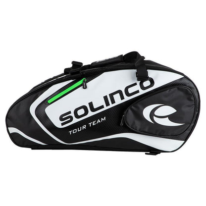 15-Pack Tour Team Tennis Racquet Bag White and Black with Green Zipper Lining Tournament Gear SOLINCO